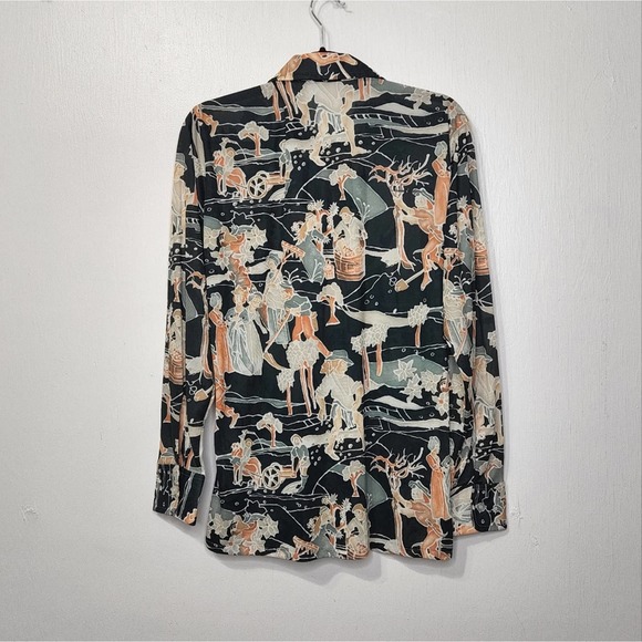 Vintage 70s Hippie Groovy Rockabilly Art Artist Rat Pack Button Polyester Shirt - Picture 2 of 7